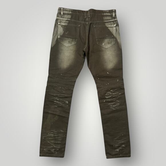 Smoke Rise Men’s Distressed Moto Jeans Size 36x32 Olive Green - Picture 2 of 6